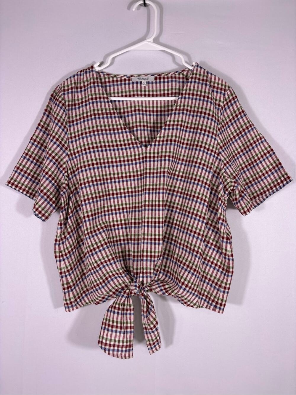 Madewell Multicolor Gingham 100% Cotton Tie Front Crop Top Cottagecore XL